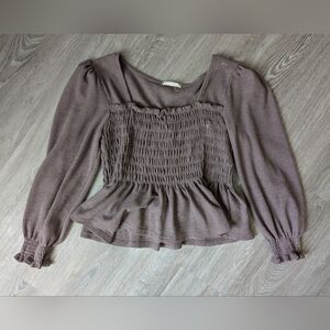 Altered State Smocked Taupe Blouse